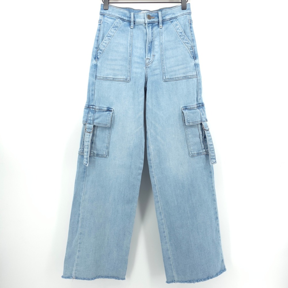 Hidden Jeans Women Cargo Wide Leg 26 Light Wash Raw Hem Denim BK9426D-LTR